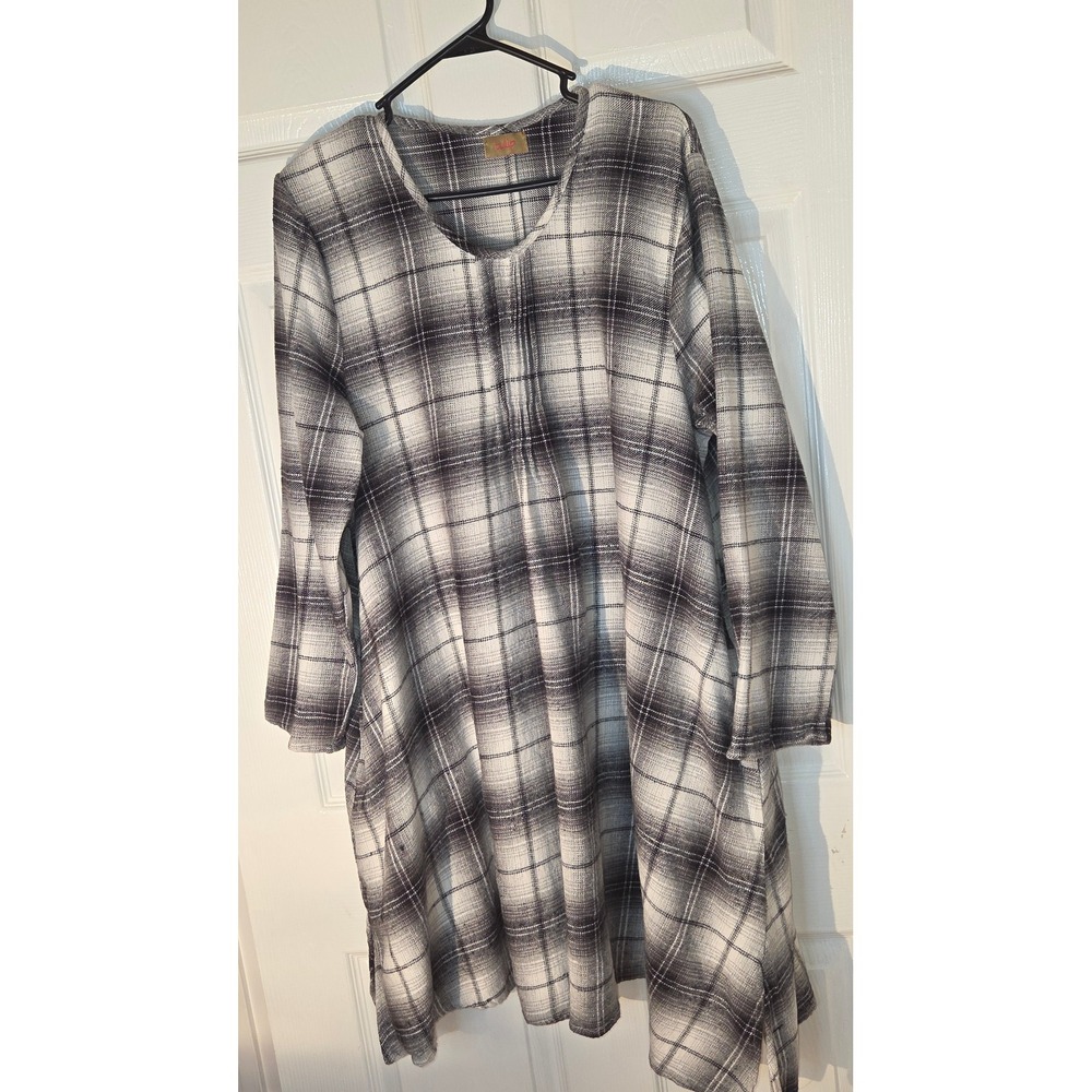 Tulip Marianne Westman Black White Plaid Cotton FlanelTunic Dress Pockets Size M